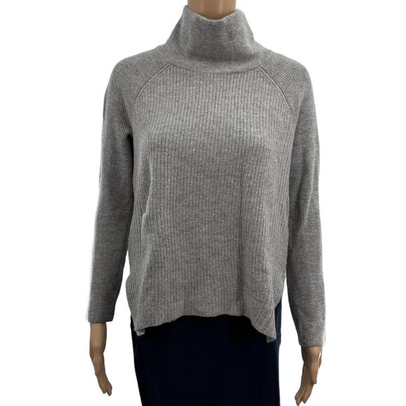 Vince Gray Side Zip Rib Knit Wool Cashmere Turtleneck Sweater - Picture 5 of 11